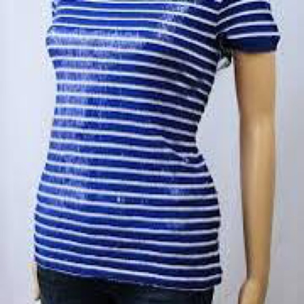 New with tag. Lauren Ralph Lauren Royal Blue & White Striped Short Sleeve Top